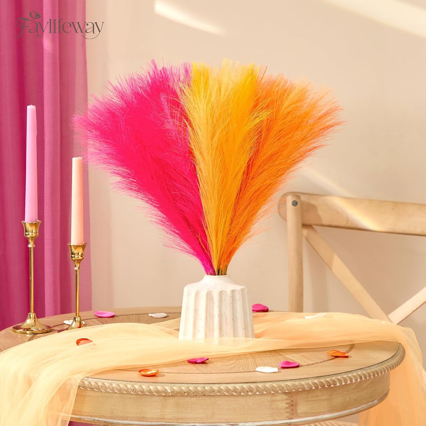 50pcs Pampas Grass 17in for Living Room Decor, Blush Pink Pampas Grass Decor, Fluffy Pink Flowers for Home Birthday Bathroom Baby Shower Wall Bow Decor(Blush & Cream & Pink)