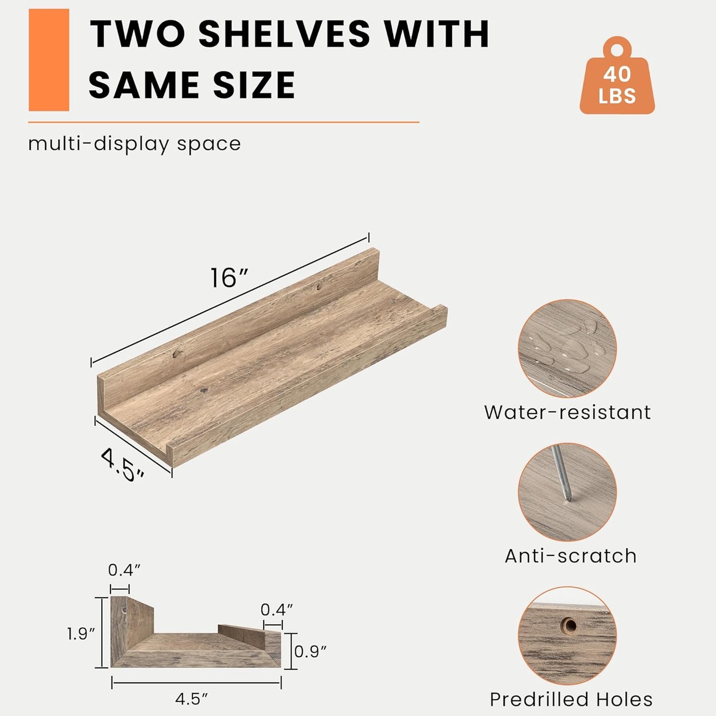 Heimlove Picture Ledge Shelf, Floating Shelves Set of 2, 24 Inches Picture Shelf for Wall with Ledge, Kids Bookshelf Wall Mounted for Living Room Bedroom Decor Books Photo Frames - White