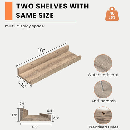Heimlove Picture Ledge Shelf, Floating Shelves Set of 2, 24 Inches Picture Shelf for Wall with Ledge, Kids Bookshelf Wall Mounted for Living Room Bedroom Decor Books Photo Frames - White