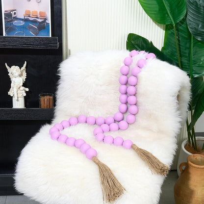 OMISHE Extra Large Wood Bead Garland with 1.6" Diameter Wooden Beads and Tassels, 41" Long Rustic Farmhouse Country Decorative Beads for Home Tiered Tray Decor, Natural Beige
