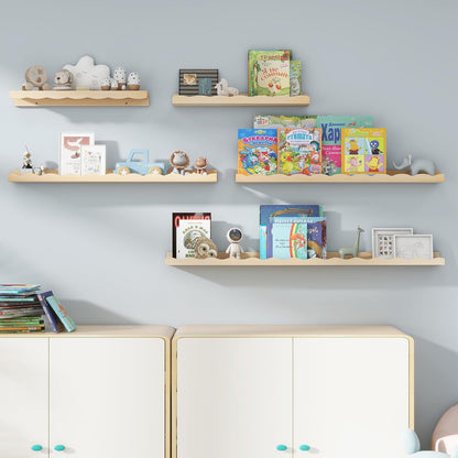 Fun Memories Picture Ledge Shelf for Wall, 24 inch Pine Wood Nursery Book Shelves Set of 2- Wall Book Shelves for Kids Room, Home Decor - Kitchen Spice-White