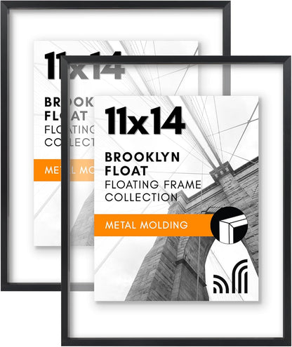 Americanflat Aluminum 11x14 Floating Picture Frame with Shatter-Resistant Glass - Use as 8x10 Picture Frame or Display 11x14 Photo - Signature Float Collection - Photo Frames for Wall Display - Black