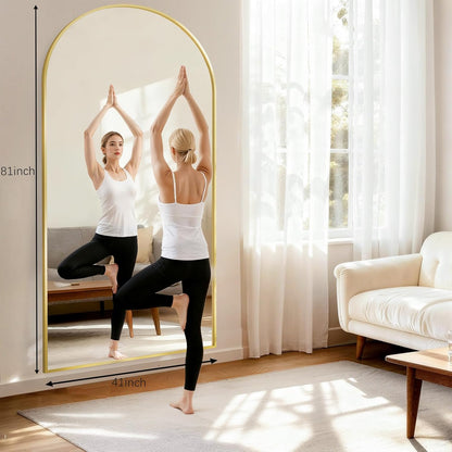 57" x 20" Arched Full Length Mirror - Wall Mounted/Floor Mirror Aluminum Alloy Frame Full Body Mirrors for Bathroom Living Room Bedroom and Entryway,Black