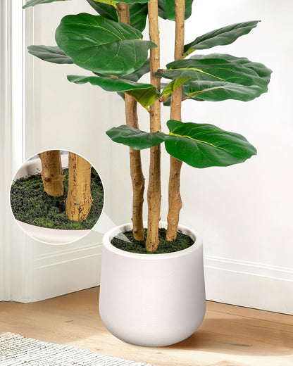 Artificial Fiddle Leaf Fig Tree in Modern White Planter, 5ft Large Fake Tree with 3 Sturdy Trunks, Fake Plants Faux Fig Tree with Moss, Lifelike Tall Artificial Plants Indoor for Office Home Decor
