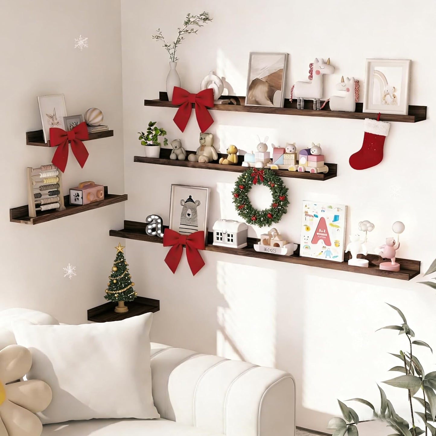 Heimlove Picture Ledge Shelf, Floating Shelves Set of 2, 24 Inches Picture Shelf for Wall with Ledge, Kids Bookshelf Wall Mounted for Living Room Bedroom Decor Books Photo Frames - White