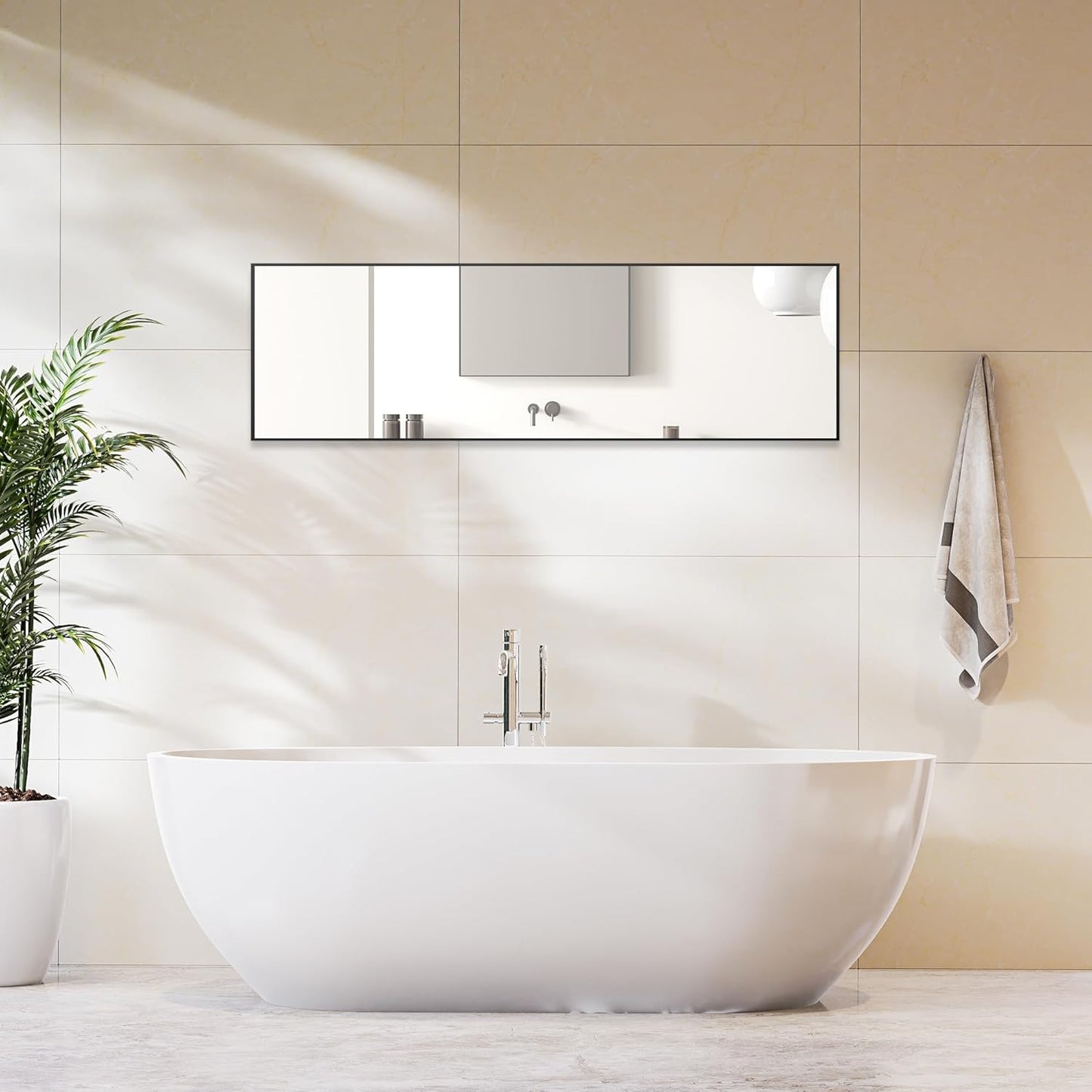DUMOS Full Length Mirror 64"x21" Full Body Floor Mirror for Bedroom or Cloakroom, Can Stand Alone, Hang or Lean Against Wall, Tall Wall Mirror with Stand, Black