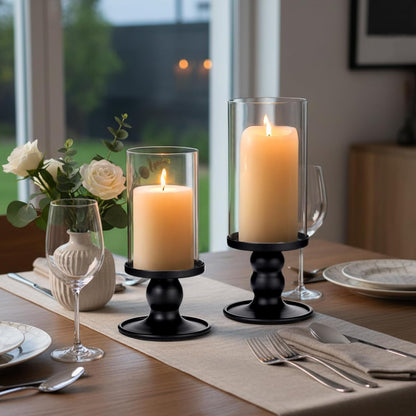 NITIME 4Pcs Hurricane Candle Holder for Pillar Candles, Gold Candle Holders with Clear Glass Sleeve for Table Centerpieces,Pillar Candle Holders for Home Decor, Wedding, Holiday and Party Decor