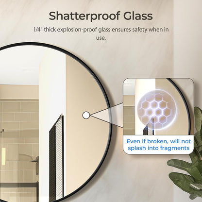 USHOWER Bathroom Mirrors for Over Sink, 36 Inch Circle Mirror with Metal Frame, Black Wall Mirror for Vanity, Entryway, Living Room, Hallway and Bedroom Decor
