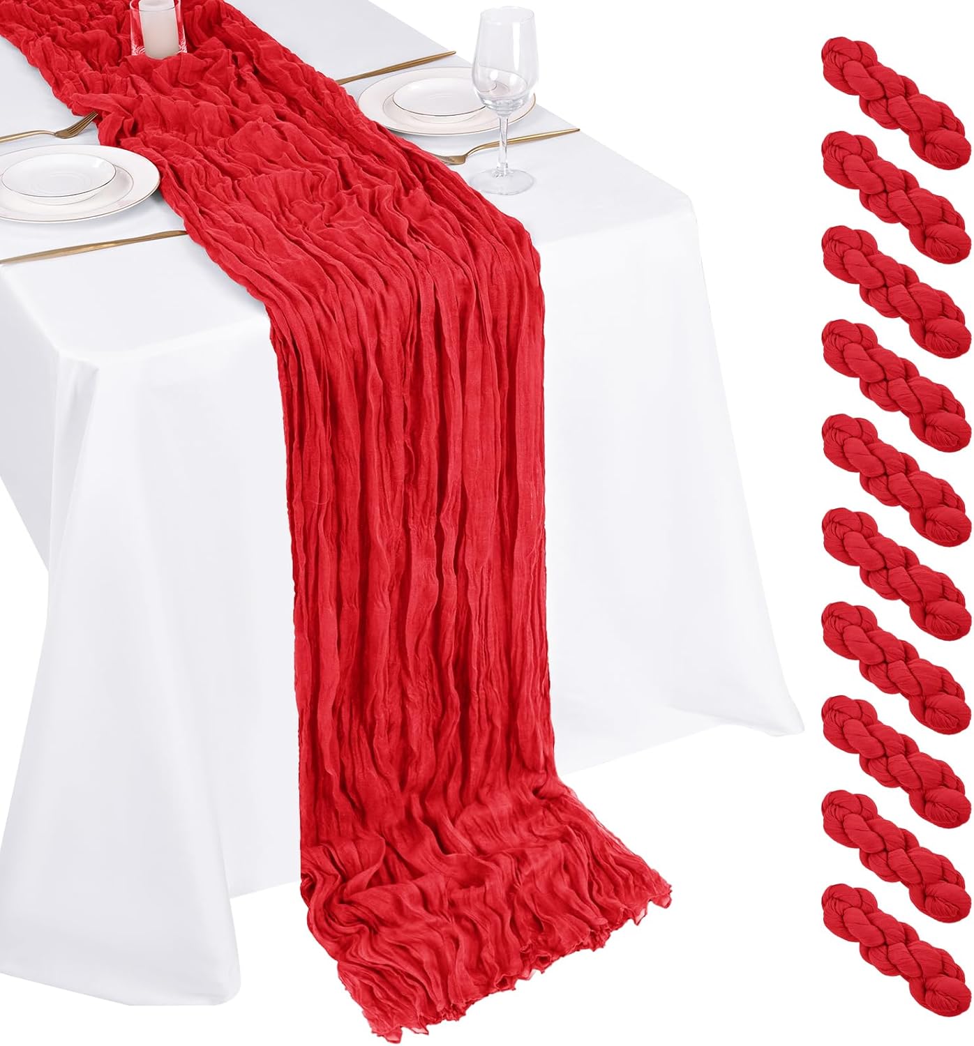 10 Pack Beige Cheesecloth Table Runner 17x108 Inch Boho Gauze Cheese Cloth Table Runners for Wedding Party Baby Shower Birthday Home Decor