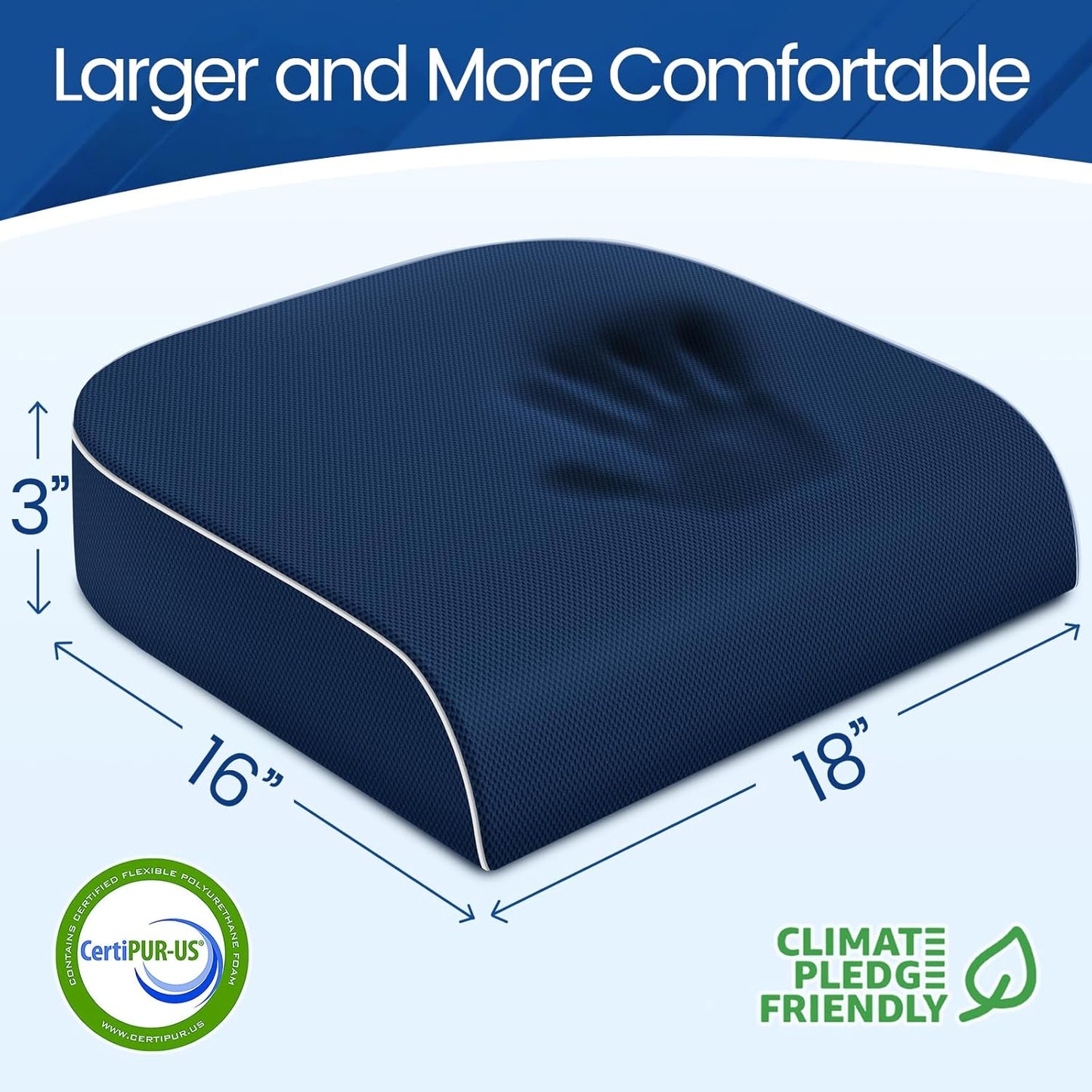 SweetSlubr Seat Cushion for Tailbone Pain Relief, Office Chair Cushion, Memory Foam Large Cushion with Non-Slip Cover for Soft Support at Office Chair, Car Seat, Airplane, Floor Pillow, Black/Large