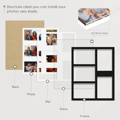 DUENPY 14x26 Collage Picture Frame 4x6 Collage Picture Frame Displays Twelve 4x6 inch Photos Available Horizontal Wall Mounting Display and Vertical Black - Colors B