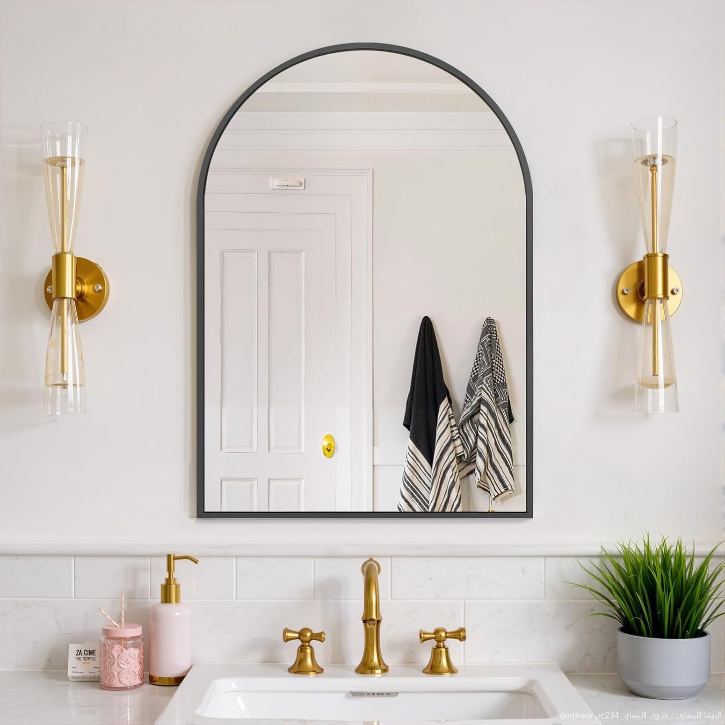 Bathroom Mirror for Wall, 24 Inch Round Mirror, Matte Black Metal Framed Circle Vanity Mirror for Bathroom Bedroom Living Room Entryway, Anti-Rust, Tempered Glass, Hanging or Leaning