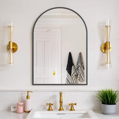 Bathroom Mirror for Wall, 24 Inch Round Mirror, Matte Black Metal Framed Circle Vanity Mirror for Bathroom Bedroom Living Room Entryway, Anti-Rust, Tempered Glass, Hanging or Leaning