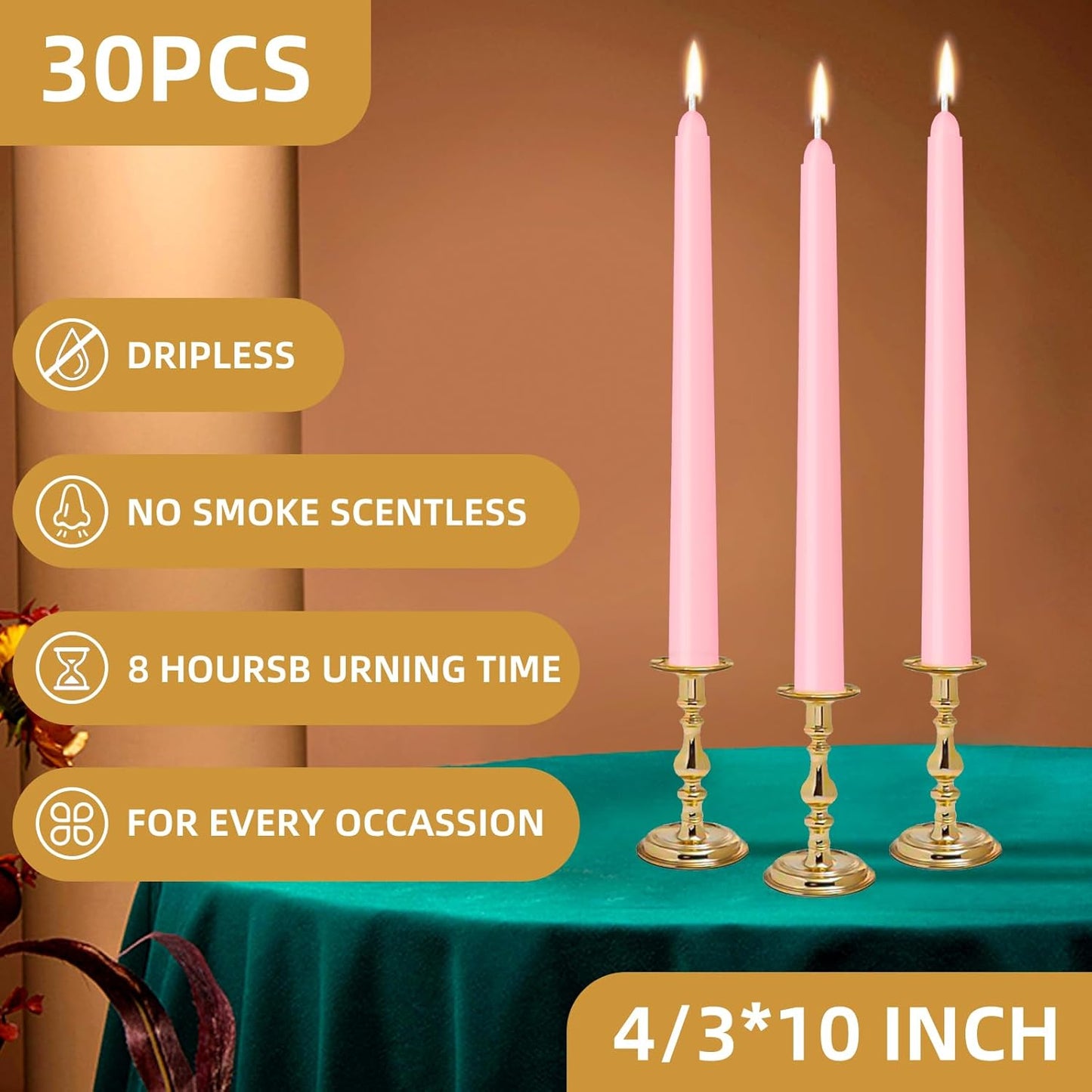 4 Pack Ivory Taper Candles - Taper Candles 10 Inch Dripless, Smokeless & Unscented - 8 Hours Long Burning - Hand Poured Tall Candlesticks - Ideal for Weddings, Dinner Parties, and Home Decor