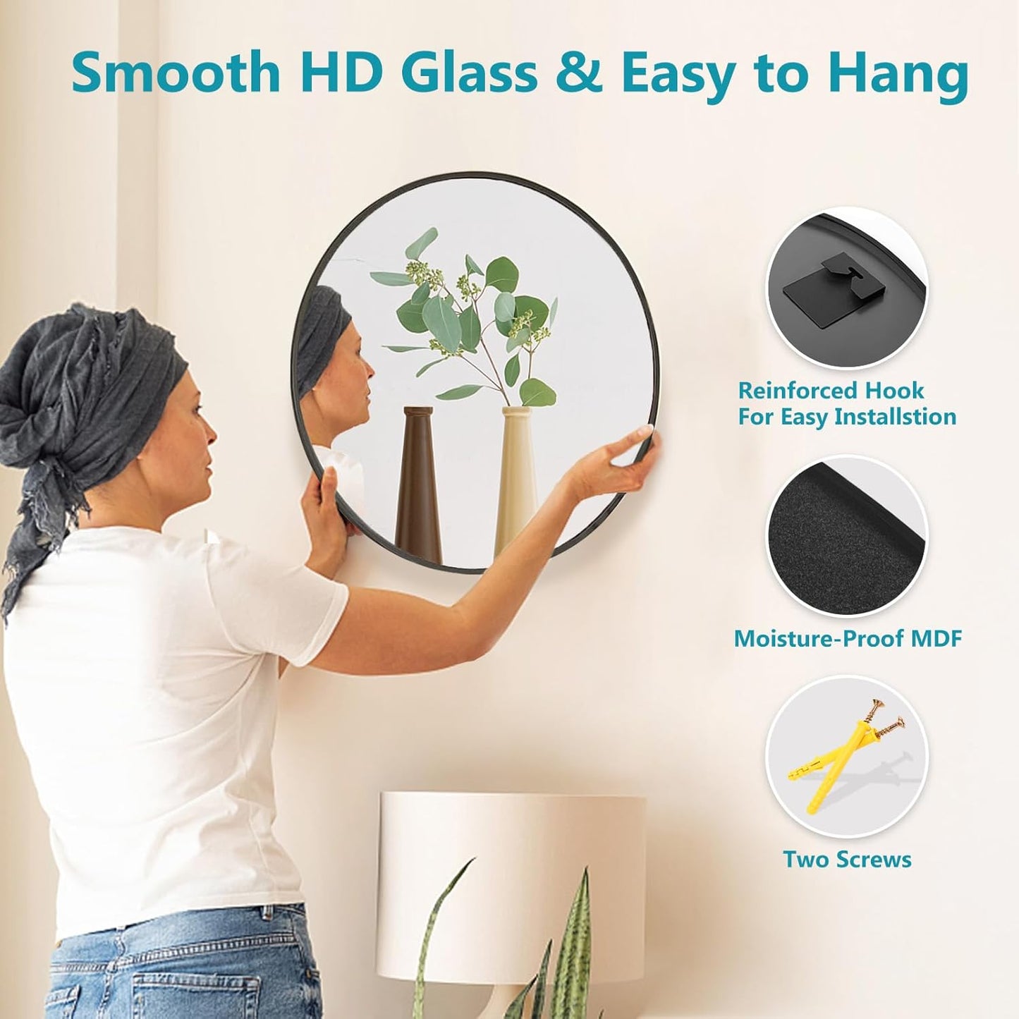 Fabuday Black Circle Mirror for Wall 20 inch - Round Mirrors for Bathroom, Entryway, Living Room, Hallway, Bedroom Decor, Small Matte Framed