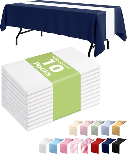 Pureegg Gold Plastic Table Runners - 10 Pack, 14'' x 108'', Water Resistant & Disposable Centerpiece Decorations for Table Cloth, Wedding, Birthday, Holiday, Baby Shower, Party, Home Decor