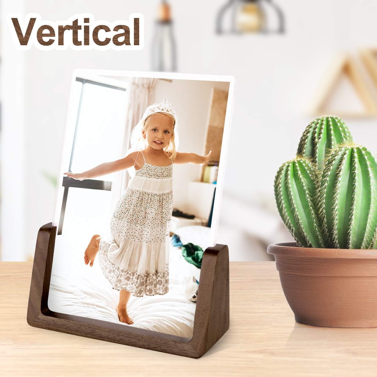 Mixoo 4x6 Picture Frame 2 Pack - Rustic Wooden Picture Frames with Walnut Wood Base and High Definition Break Free Acrylic Photo Covers for Desk Tabletop Display Graduation Gifts Teacher Appreciation Gifts (Horizontal + Vertical)