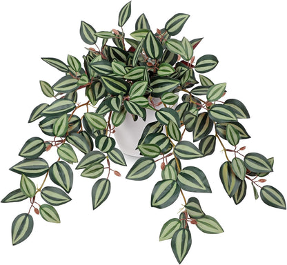 Briful Artificial Plants Indoor Fake Potted Silk Plants Faux Watermelon Peperomia Draping Plant for Home Office Bathroom Shelf Cabinet Tabletop Decoration(Green - 1 Pack)