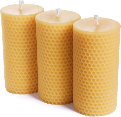 Pure Natural Beeswax Pillar Candles Bulk - Pack of 6 - Honeycomb Surface, No Scent- for Emergency/Prayer/Relax (2inch Diameter, 4 inch Tall - Off White)