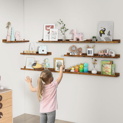 FLYJOE Picture Ledge Shelf, Floating Shelves Set of 2, 48 Inches Long Large Nursery Book Shelves for Toys Storage, Kids Bookshelf Wall Mounted for Living Room Bedroom Decor Books Photo Frames, Walnut