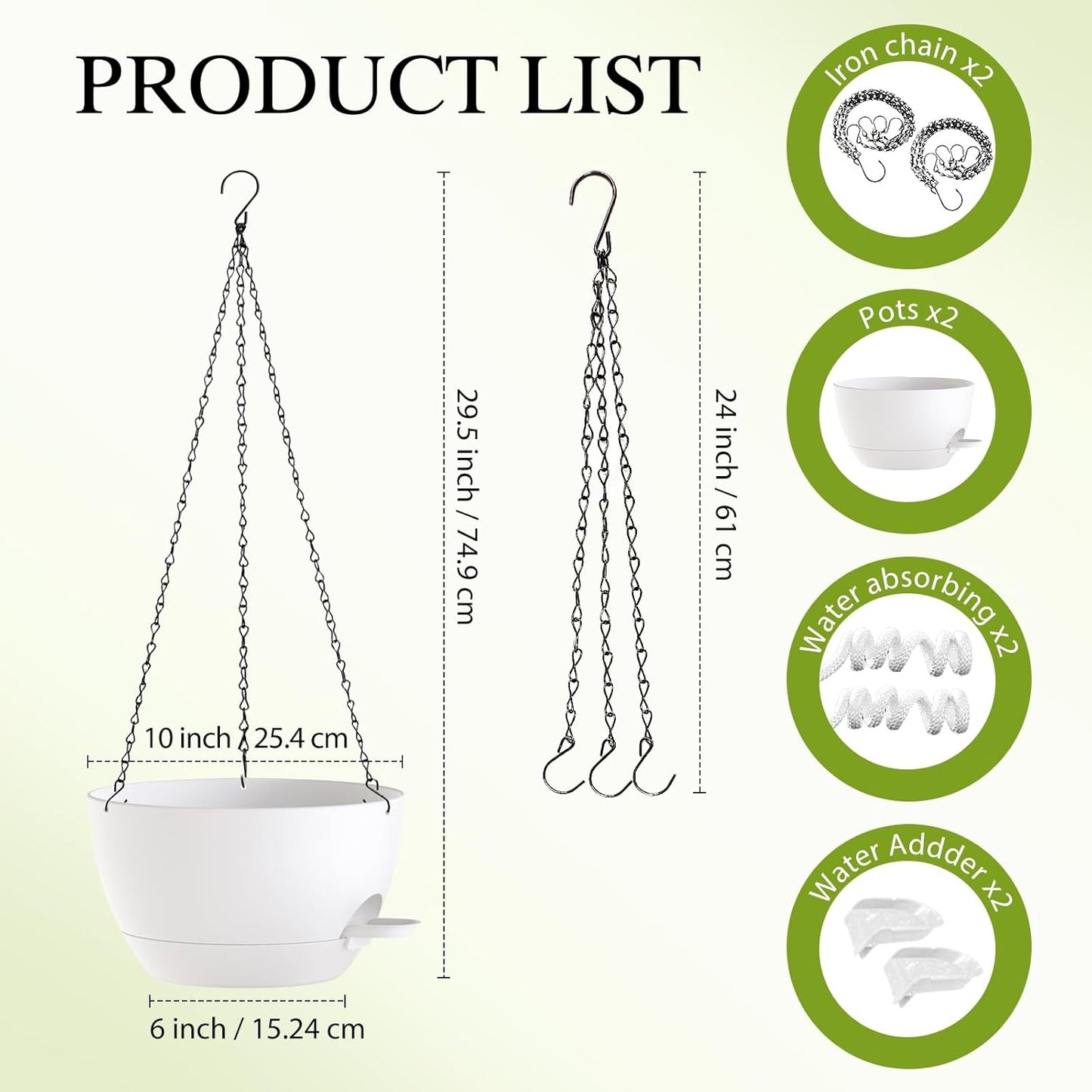 12 Inch Hanging Baskets 2 PC with Chains, Self-Watering Hanging Planters for Indoor Outdoor Plants, Plastic Hanging Flower Pots,Black