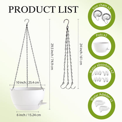 12 Inch Hanging Baskets 2 PC with Chains, Self-Watering Hanging Planters for Indoor Outdoor Plants, Plastic Hanging Flower Pots,Black
