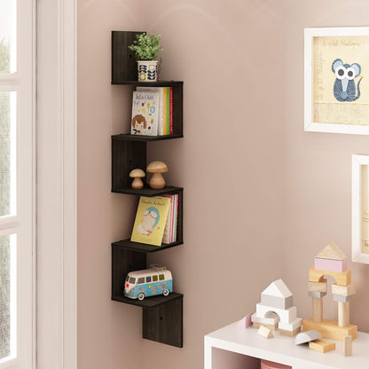 Furinno Rossi 5-Tier Wall Mount Floating Radial Corner Shelf, White