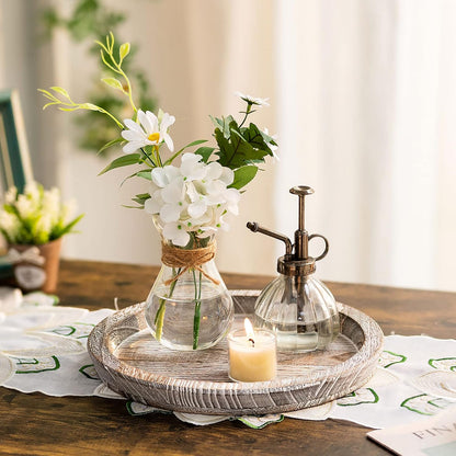Romadedi Rustic Wooden Tray Candle Holder - Round Wood Decorative Pillar Candle Tray for Coffee Table Farmhouse Kitchen Countertop Organizer Home Decor Wedding Centerpiece, Distressed White