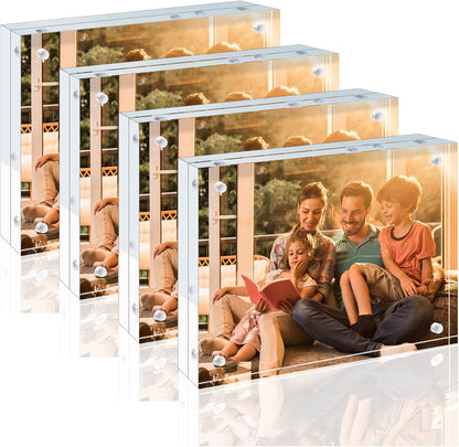 Egofine 4x6 Acrylic Frames 6 Pack, 20mm Thicker Frameless Clear Picture Frames, Double Sided Magnetic Picture Frames, Free Standing Desktop Display