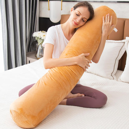 1 MIDDLE ONE Body Pillow for Adults, Bolster Pillow with Removable Velvet Cover, Long Round Cervical Roll Pillow, 47 x 7.87 Inches, Grey