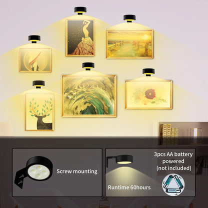 Arixinks 3PACK Picture Light Battery Operated with Remote, Painting Light for Wall Art with 3 Lighting Colors Dimmable, LED Art Display Accent Light on Wall for Poster Dartboard Frame Portrait Black