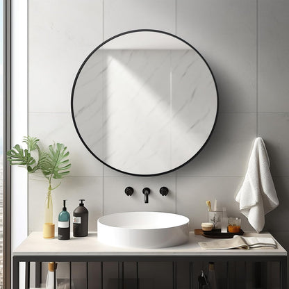 Sunniry Black Round Mirror, Round Mirror 24 inch, Black Circle Mirrors Matte Metal Frame, Wall Mounted Mirrors for Living Room, Bathroom, Wall, Entryway.
