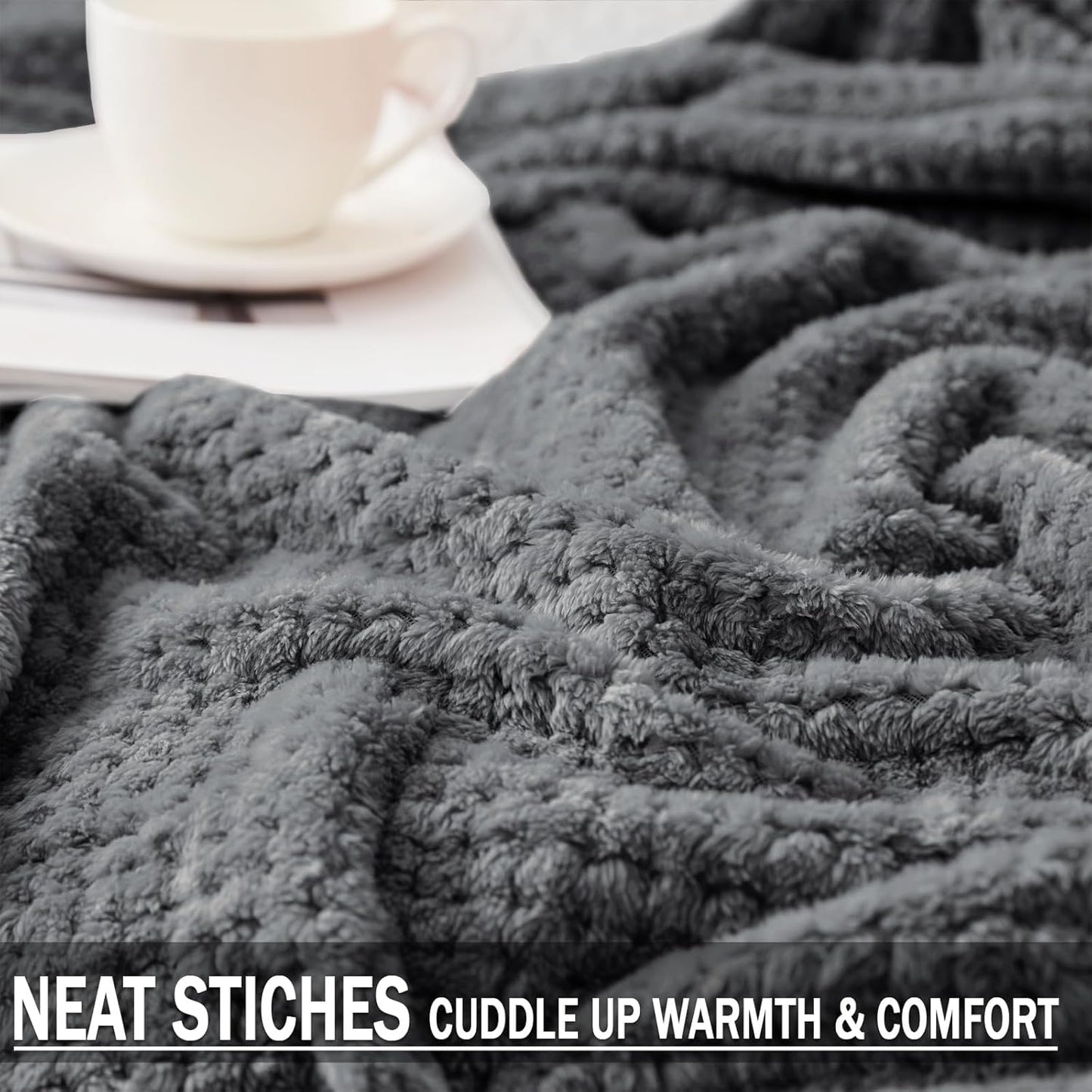 Exclusivo Mezcla Fleece Throw Blanket Extra Large, Super Soft and Warm Blankets for Couch, Sofa and Bed Waffle Textured, Cozy, Fuzzy and Lightweight (Slate Blue, 50x70 Inches)