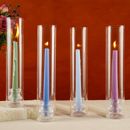 Hurricane Glass Candle Holders, Set of 10 Candlestick Holders for Taper Candle with 11.8" Tall Windproof Cylinder Covers Candle Stand Bulk for Table Centerpieces on Wedding Birthday Housewarming Decor