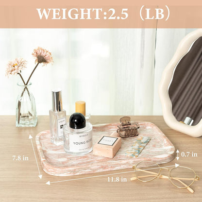 Marble Vanity Tray for Dresser Organizer, Travertine Bathroom Tray Countertop, Beige Decorative Serving Trays, Kitchen Sink Storage, Jewelry & Perfume Holder(Travertino Romano)