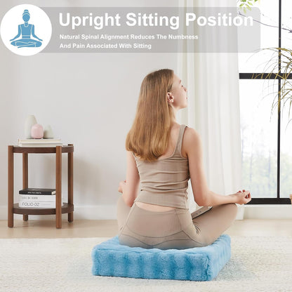 JKMAX 2 Pcs High Density Foam Floor Pillow - Upgraded Large Pillows Seating for Adults - Outdoor Floor Cushion with Soft Tufted Cover - Yoga Pillows for Sitting On Floor - 22 Inch Light Gray