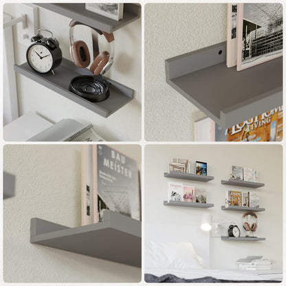 RICHER HOUSE 5 Set Floating Wall Mounted Shelves, Black Shelves for Wall Decor, Modern Picture Ledge Shelf with Lip for Storage, Nursery, Bedroom, Living Room, Bathroom - Black