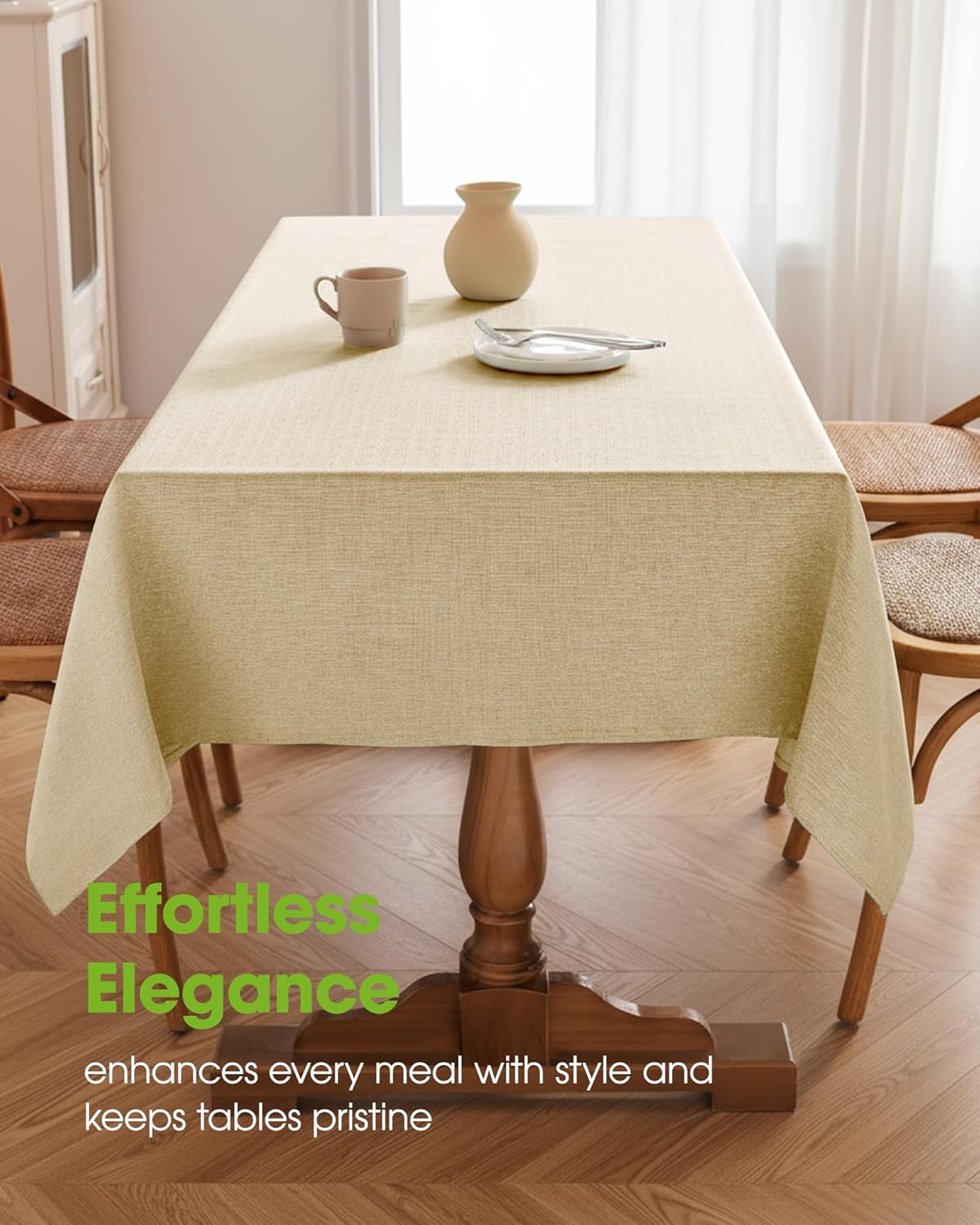 Pureegg Rectangle Linen Tablecloth Waterproof & Stain Resistant, Wrinkle-Free Table Cloth Adds Elegance and Protection, Ideal for Dining, Party, Wedding and Outdoor, 52 x 70 Inch, Sage Green