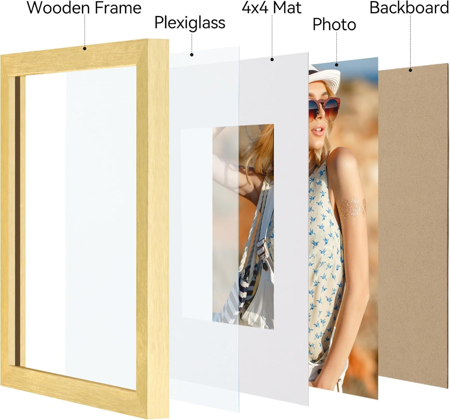 Vittanly 11x14 Picture Frame, Display Pictures 8x10 with Mat or 11x14 without Mat, Photo Frame for Wall Mounting, Black, 1 Pack - Colors A