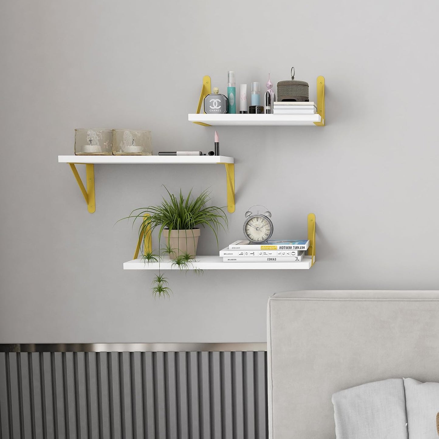 YGEOMER Floating Shelves for Wall, Different Sizes Dark Carbonized Brown Wall Shelves for Living Room, Bathroom, Bedroom, Kitchen, Home Decor (Set of 4)
