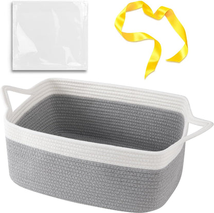 OIAHOMY Woven Basket, Gift Basket Empty with Gift Bags and Ribbons, Rope Baskets for Baby Showers, Storage Baskets with Handles for Nursery, Pet Toy Organizer - White