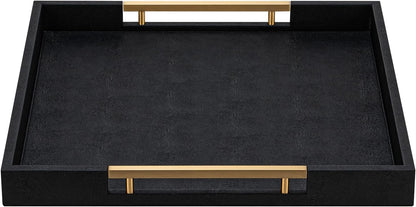 Beige Faux Leather Serving Tray with Handles – Large Decorative Tray for Coffee Table, Ottoman, Living Room, Bathroom – Home Decor