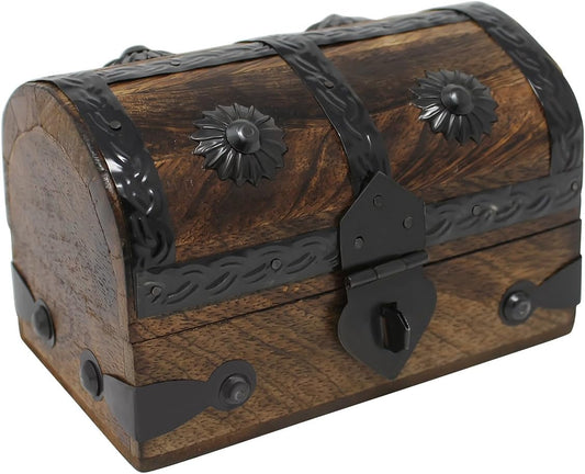 Nautical Cove Treasure Chest Keepsake and Decorative Wood Box (Medium 6.5x4.5x4.5) - Storage Box, Wooden Box with Hinged Lid, Rustic Storage, Pirate Storage Box, Vintage Wooden Chest