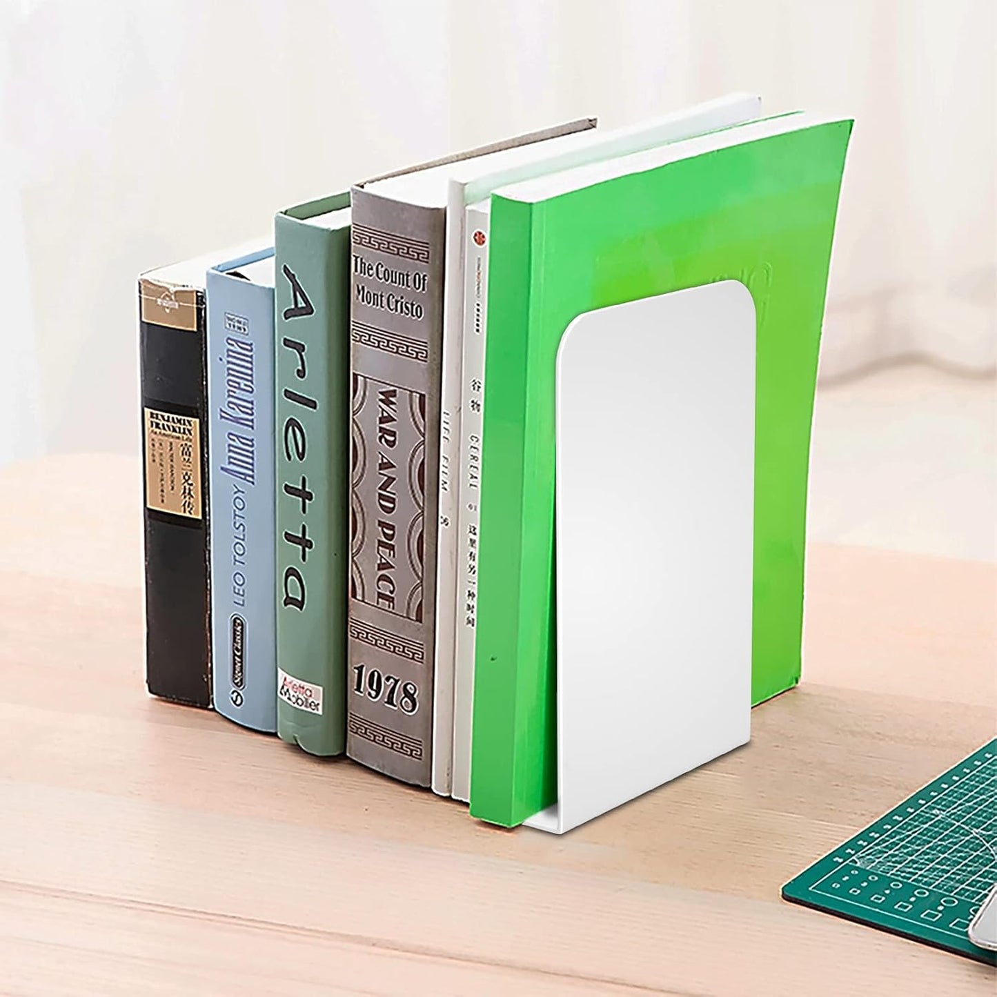 VFINE Bookends 4 Pairs, Black Metal Book Ends, Bookends for Shelves, Book Stopper for Heavy Books, Book Dividers for Home Office School Supplies