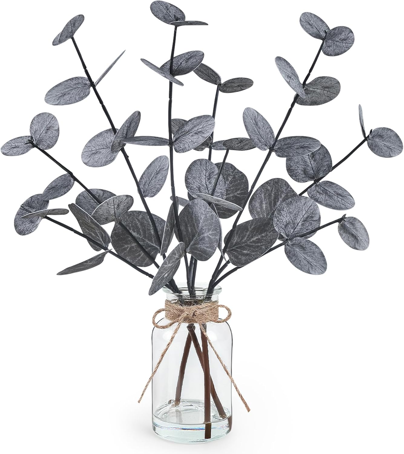 Bessol Artificial Eucalyptus Stems in Glass Vase with Faux Water, 13.5" Fake Plants for Home Decor, Coffee Table Centerpieces, Office, Bathroom & Farmhouse Weddings - Faux Greenery Plants Decorations
