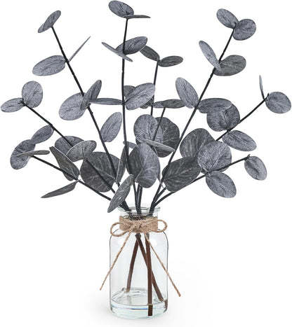 Bessol Artificial Eucalyptus Stems in Glass Vase with Faux Water, 13.5" Fake Plants for Home Decor, Coffee Table Centerpieces, Office, Bathroom & Farmhouse Weddings - Faux Greenery Plants Decorations