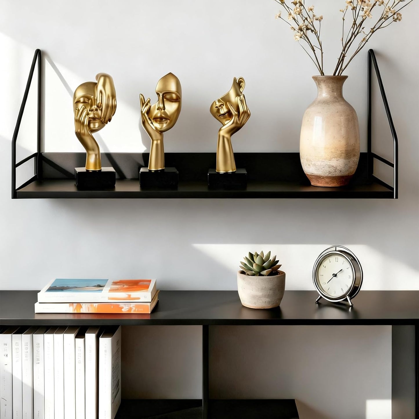 3 Pcs Thinker Statue,Modern Home Resin Sculptures,Collectible Figurines for Home Office Bookshelf Desktop Decor(Black)