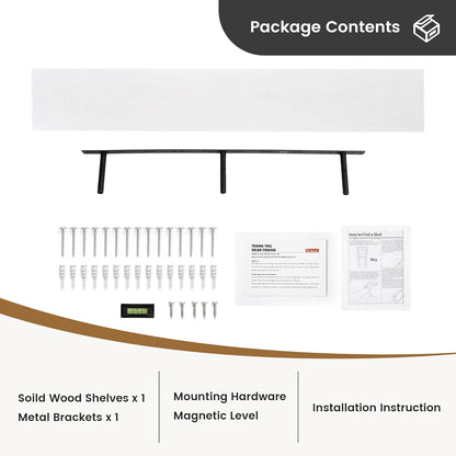Floating Shelves 36 Inches Long - 8 Inch Deep Rustic Premium Solid Pine Wood for Storage - Farmhouse Wall Mounted for Living Room - Heavy-Duty Metal Bracket - 36" W x 8" D - Set of 2 - White Color