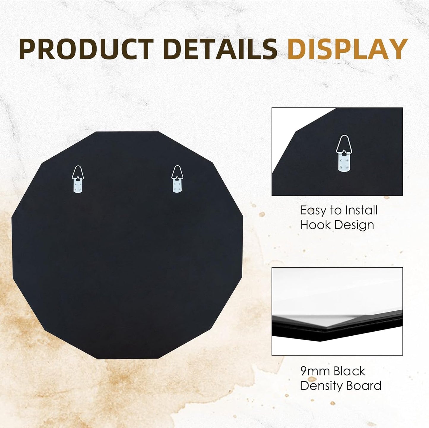 QDSSDECO Round Mirror Sunburst Wall Mirror 24" Beveled Edge Frameless for Living Room Bathroom Bedroom Entryway Decor