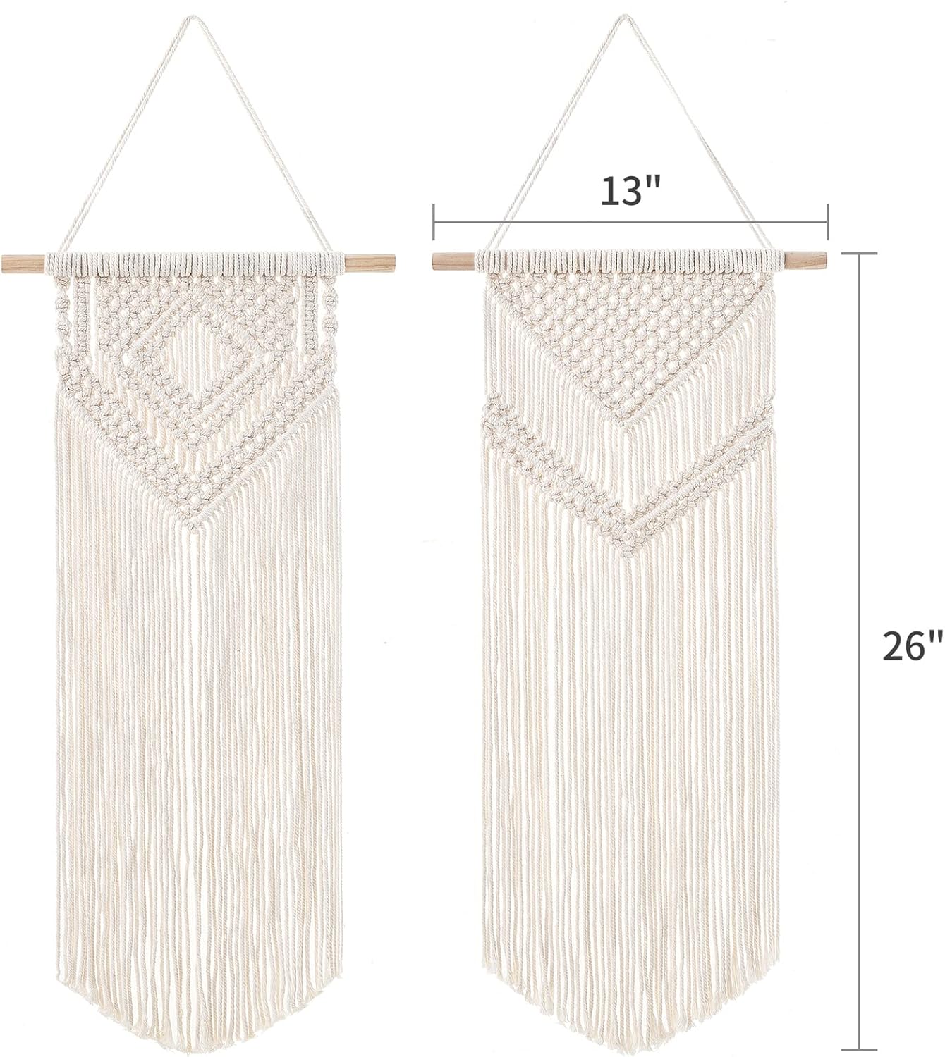 Dahey Small Macrame Wall Hanging 2 Pcs Woven Tapestry Wall Art Decor - Beautiful for Boho Home Bedroom Dorm College Classroom Decor, Apartment, Nursery, Party Decorations, 16.5" L x 10" W and 17.5"x 10"W